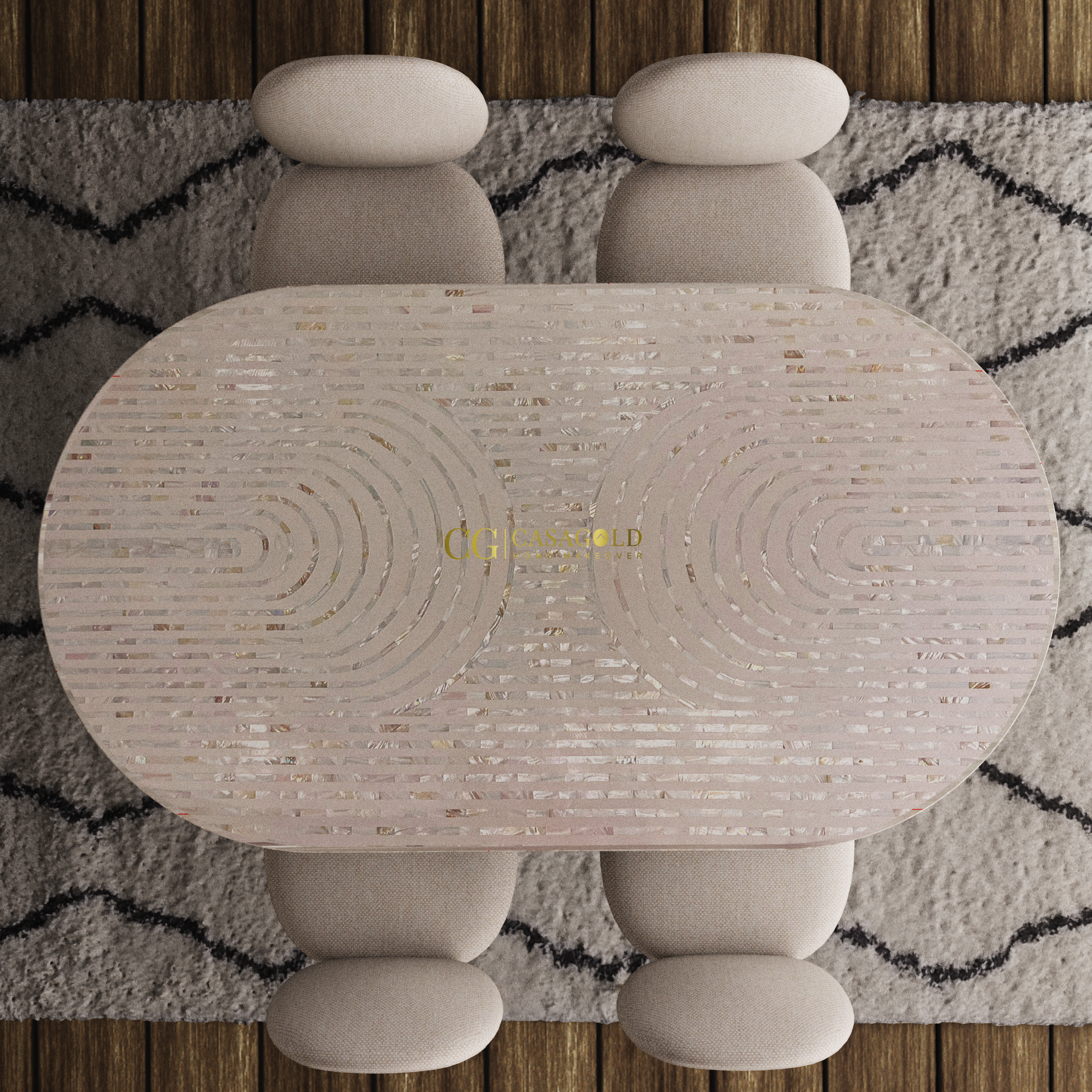 Grey Chevron Bone Inlay Oval Dining Table	