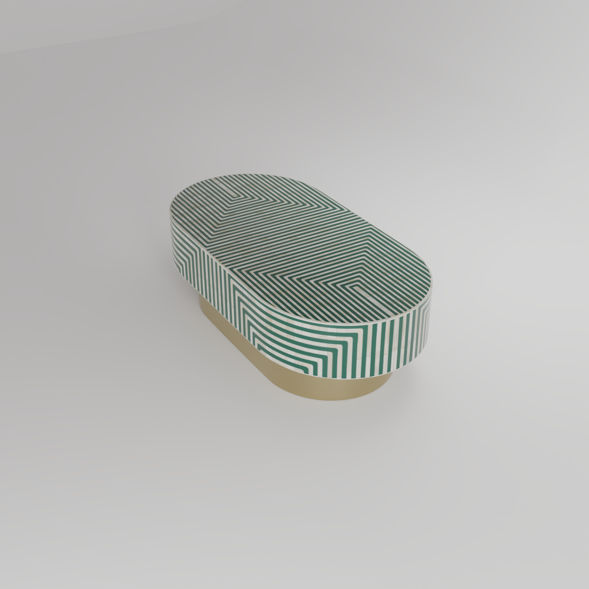 Harmony Oval Luxe Coffee Table – Linear Inlay with Gold Base