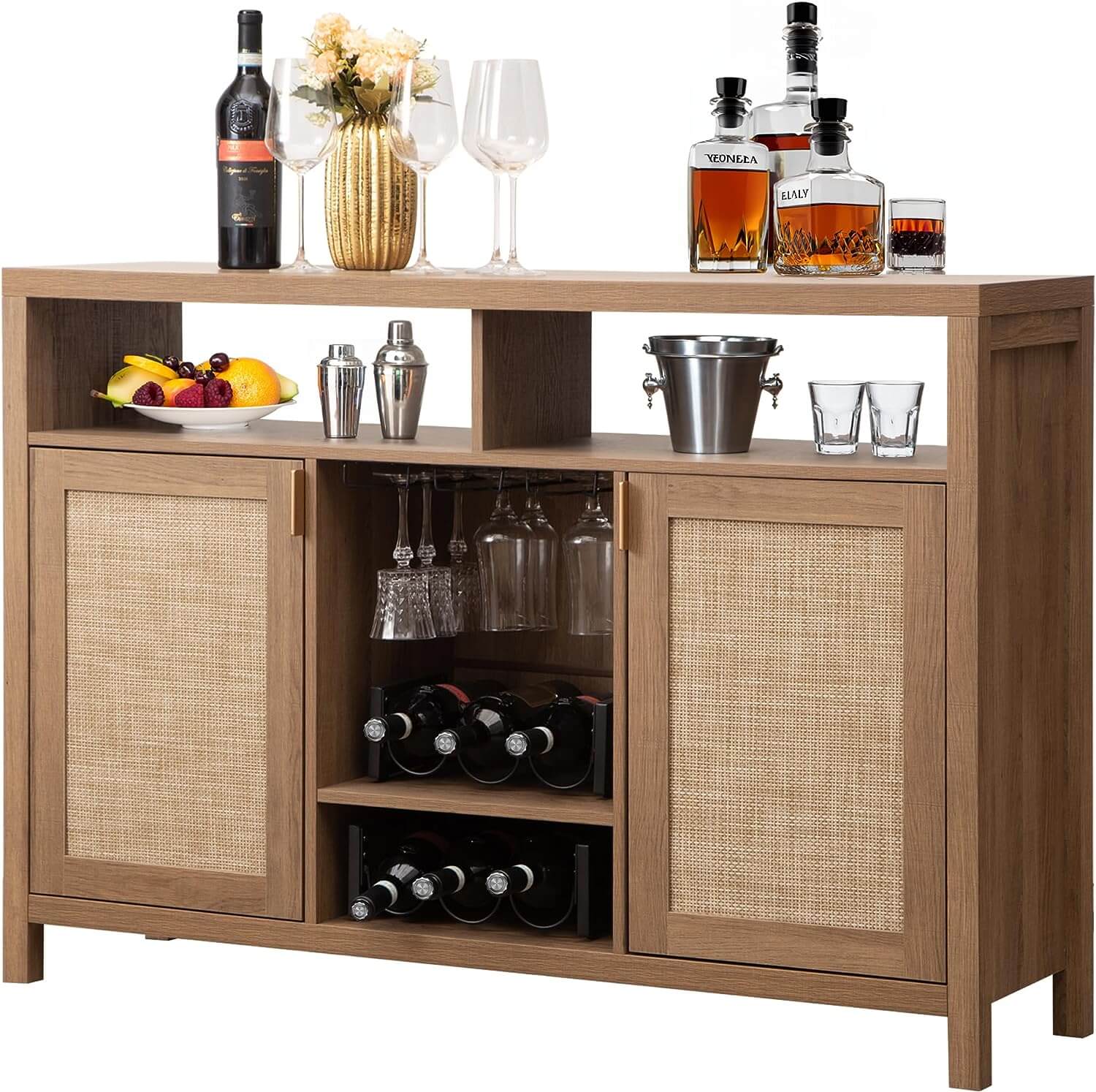 Handcrafted rattan buffet cabinet with ample space
