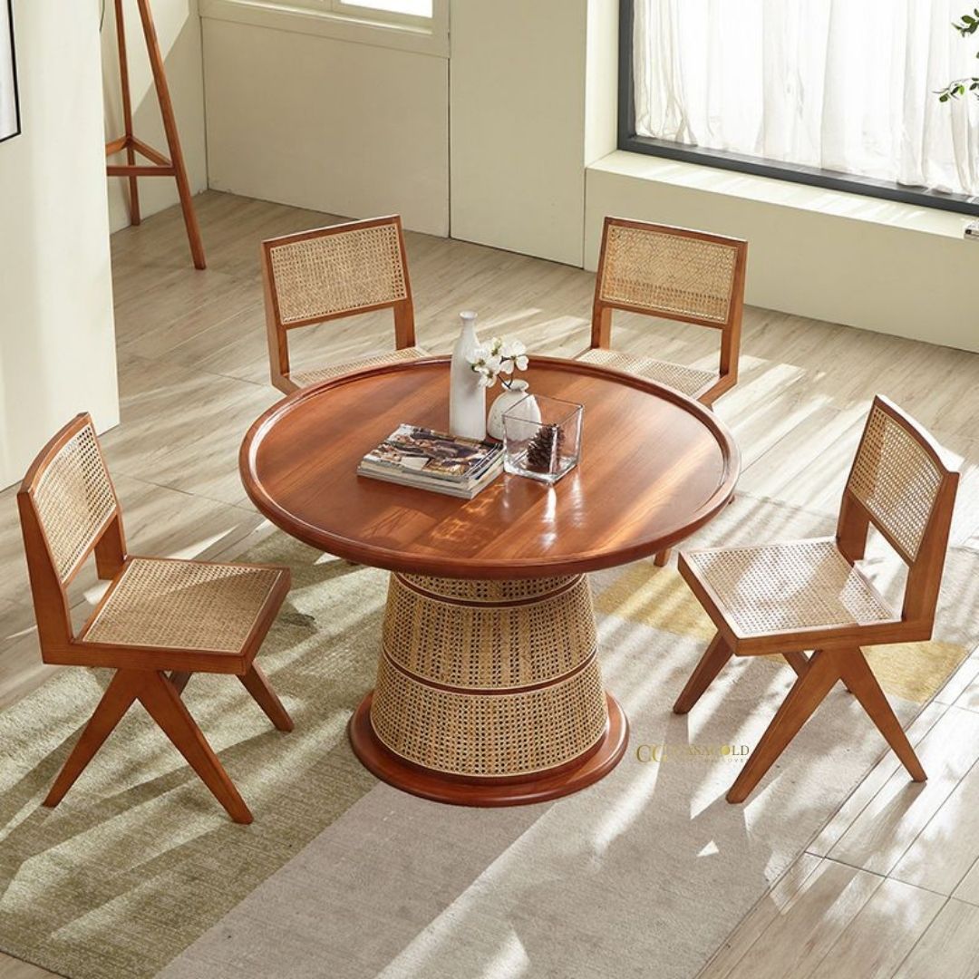 Handcrafted rattan dining table with 4 matching chairs