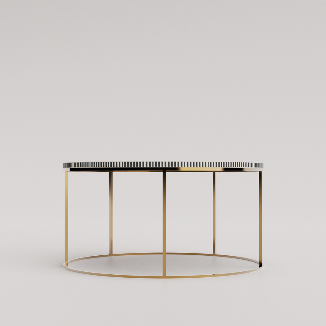 Handmade round coffee table with inlay work
