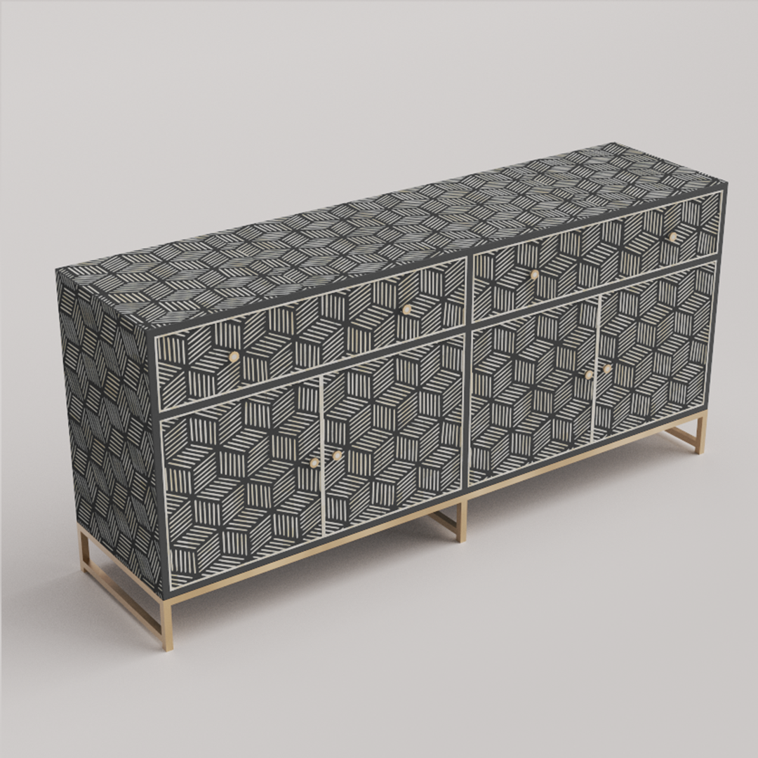High-end luxury pearl inlay Black storage cabinet