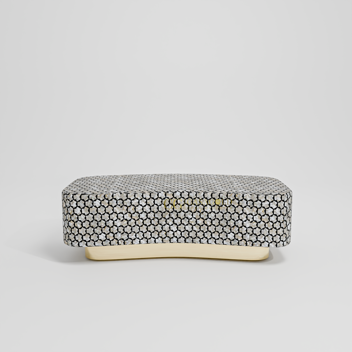 Stylish coffee table featuring black-and-white honeycomb design and minimalist bottom