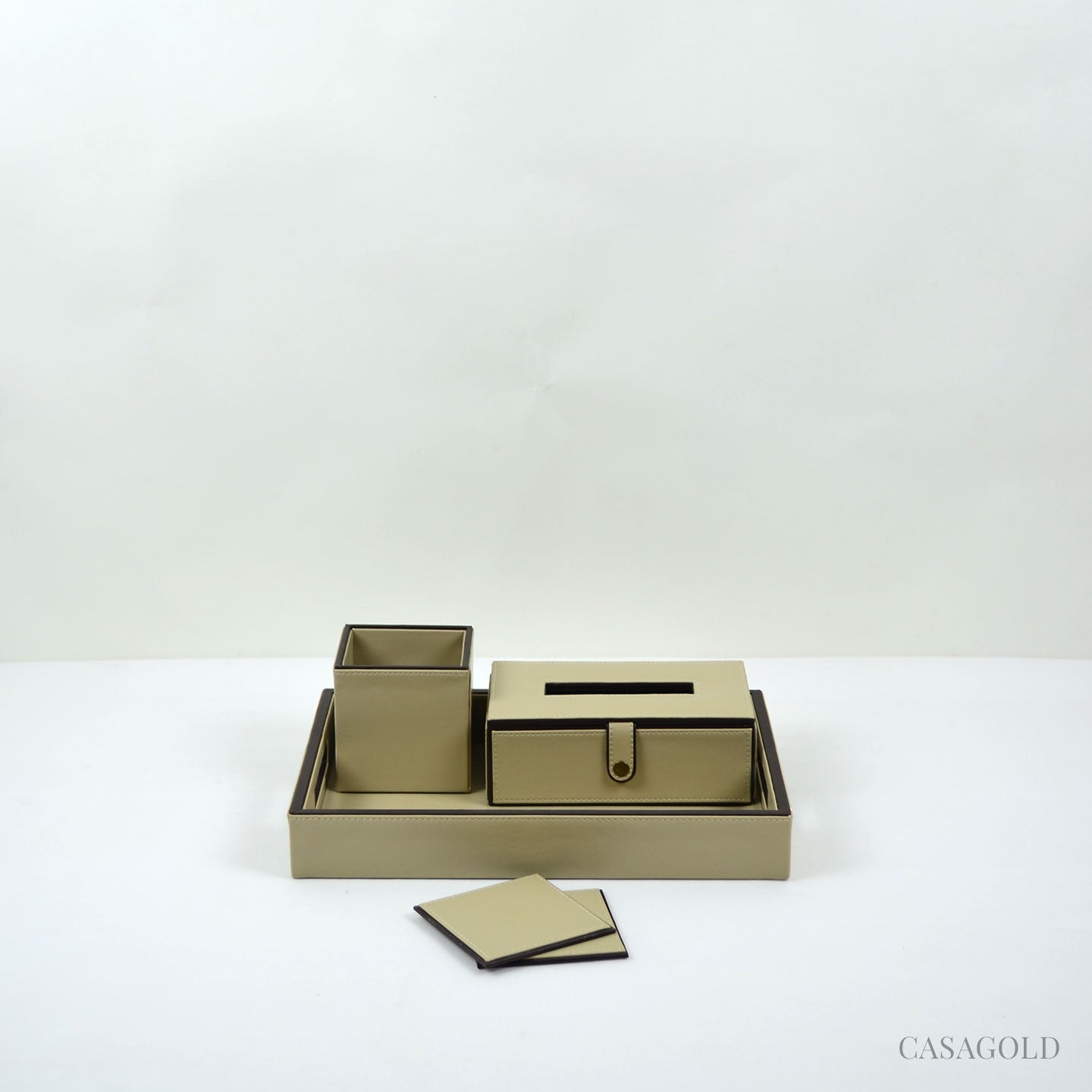 Ivory leather organizer with paper and file tray
