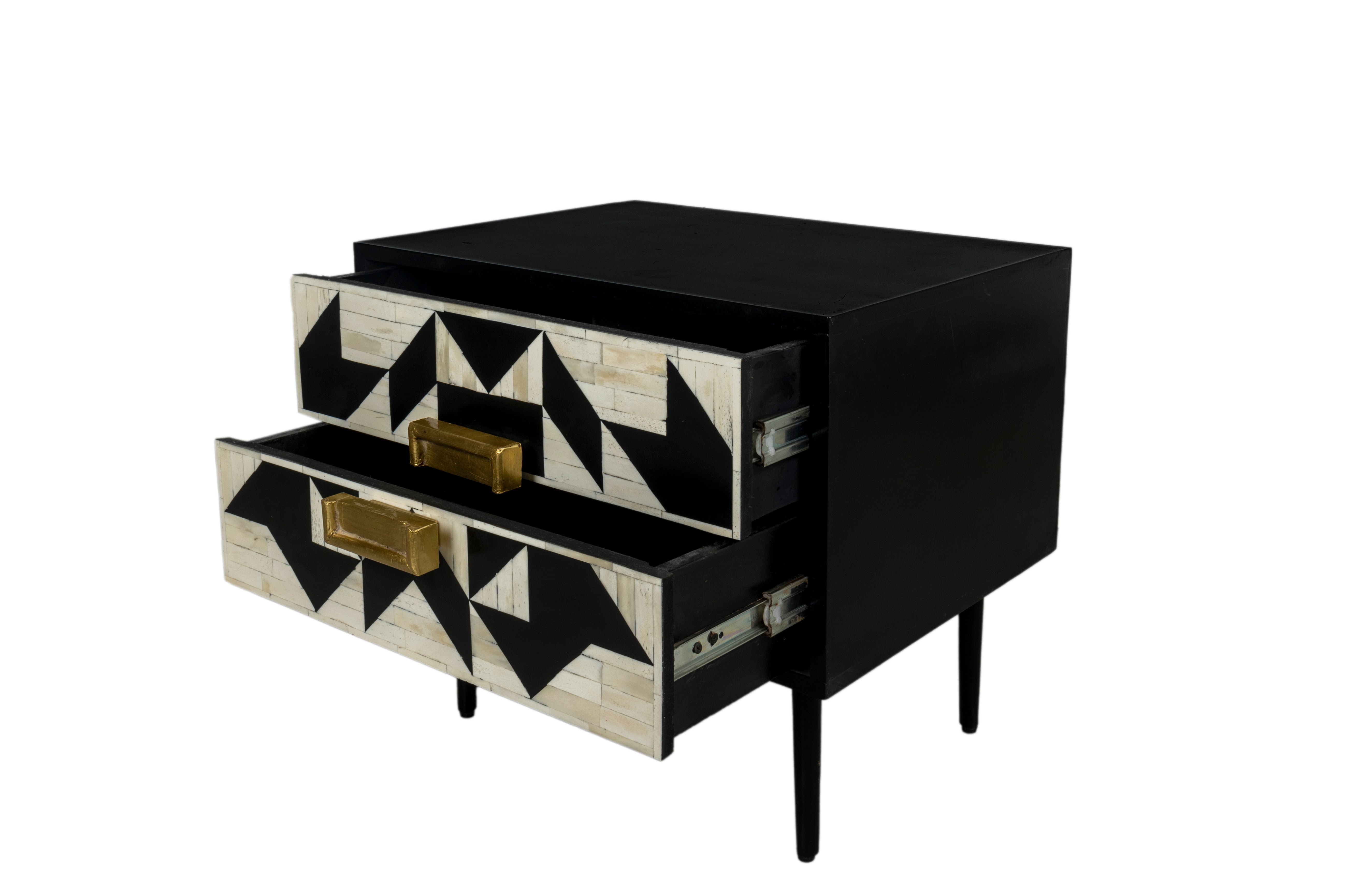 Kingsley Inlay Bedside Table with Rectangular Gold Legs	
