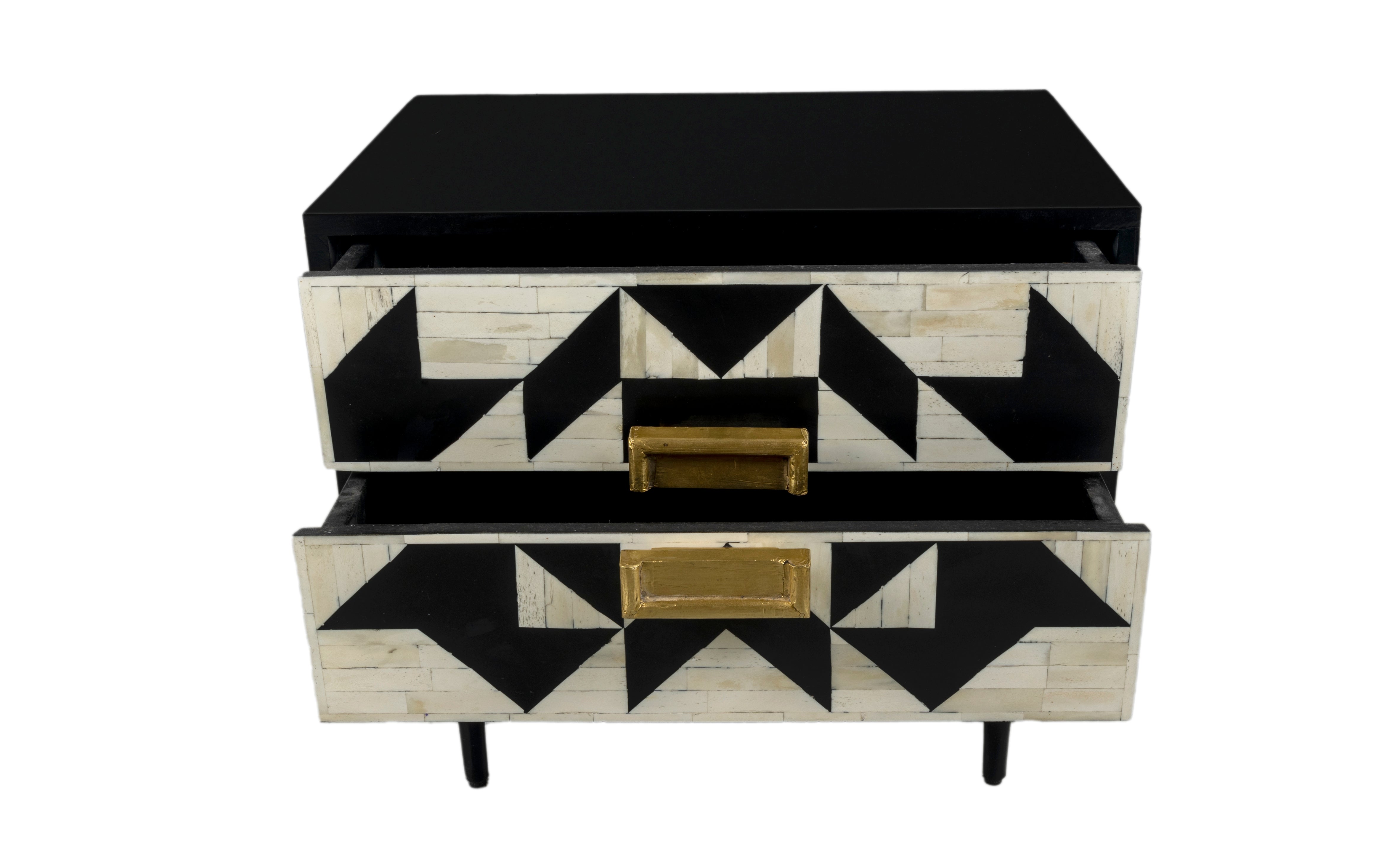 "Kingsley inlay bedside table with sleek rectangular gold legs for contemporary spaces"
