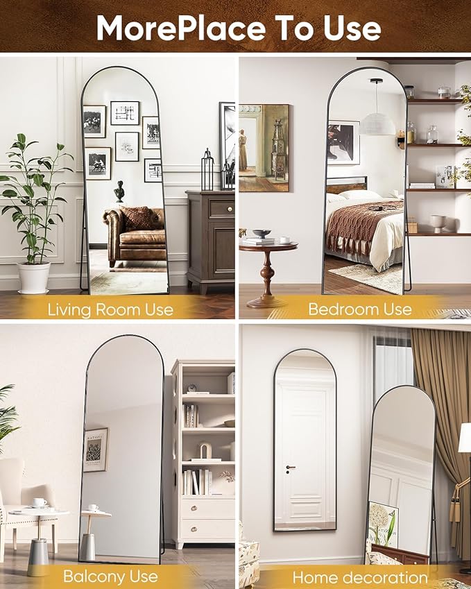 Large Full Length arched Black glass mirror for entryways