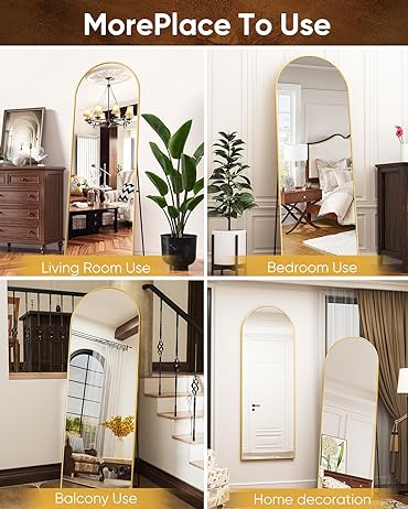 Large Full Length arched Gold glass mirror for entryways
