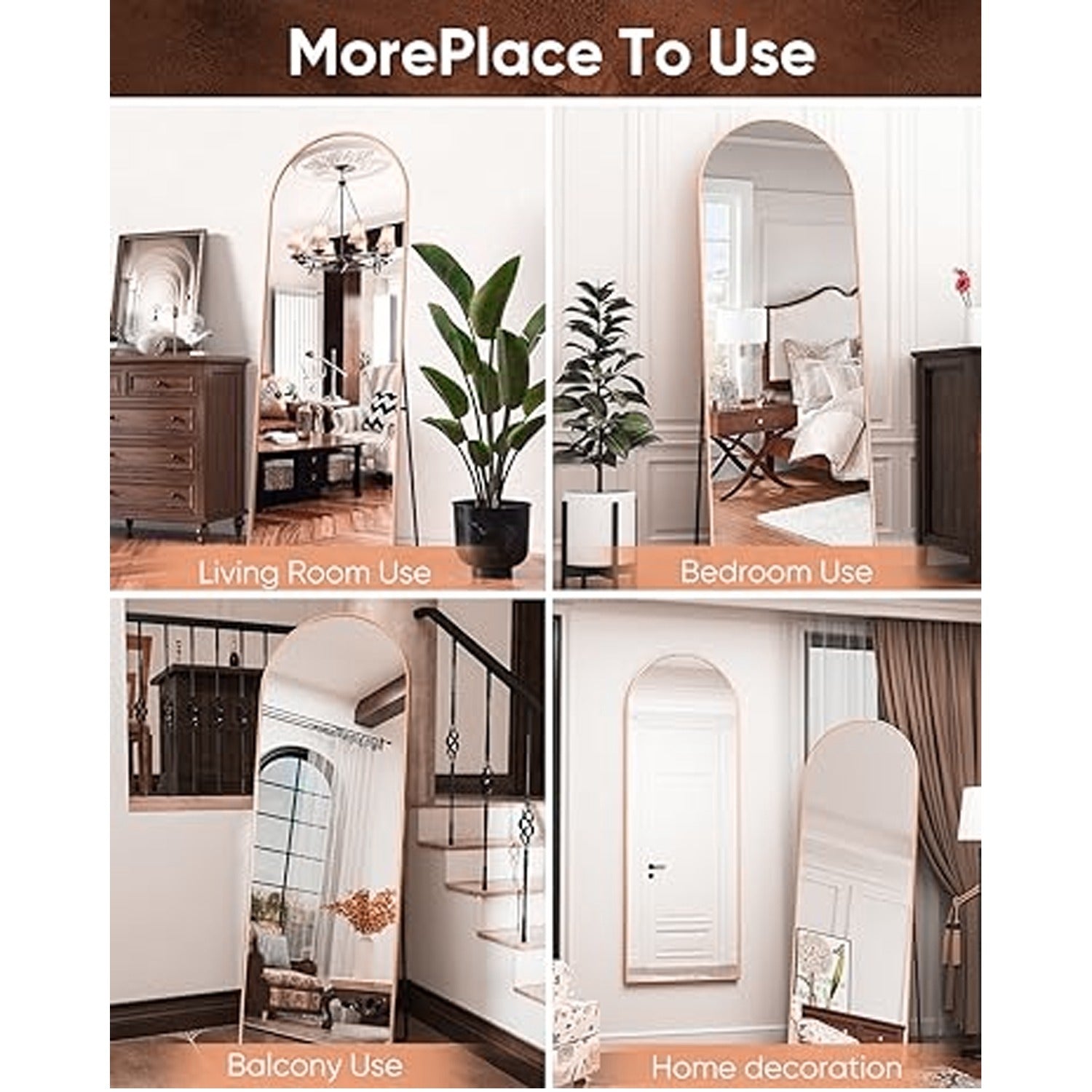 Large Full Length arched Rosegold glass mirror for entryways