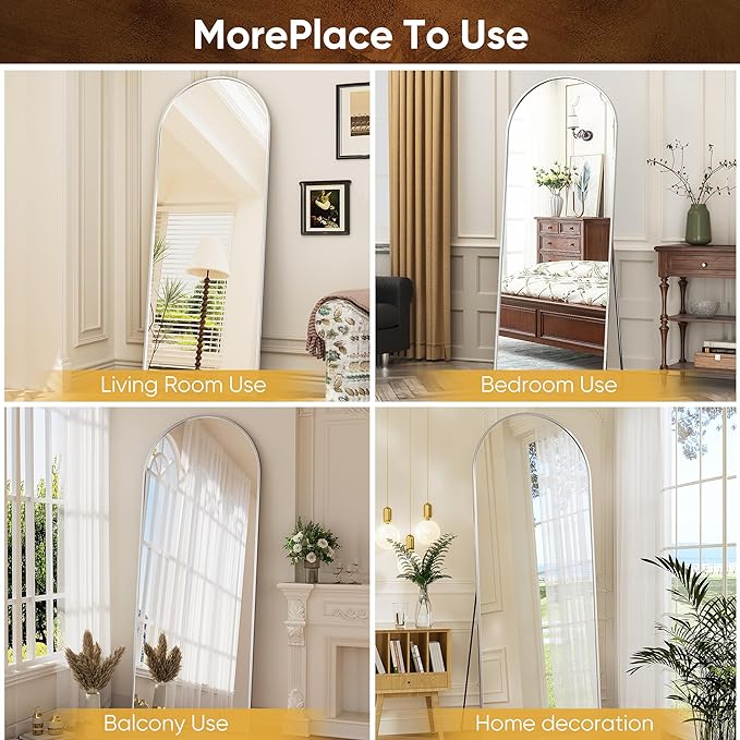 Large Full Length arched white glass mirror for entryways
