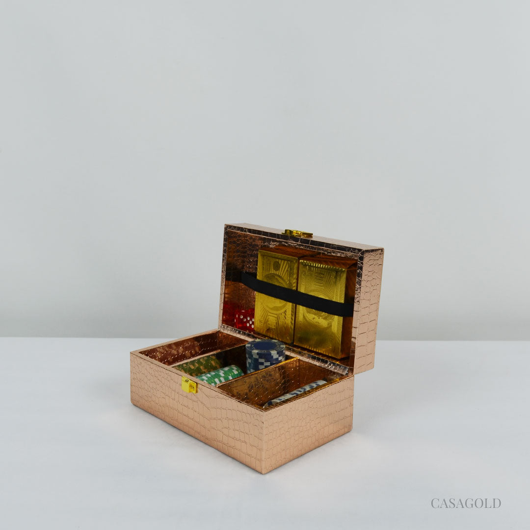 Leather poker set with deck and stylish case
