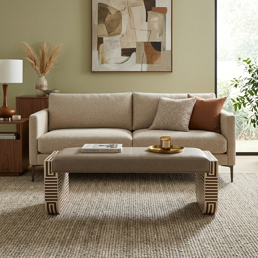 A modern conversation starter featuring a captivating geometric inlay design.