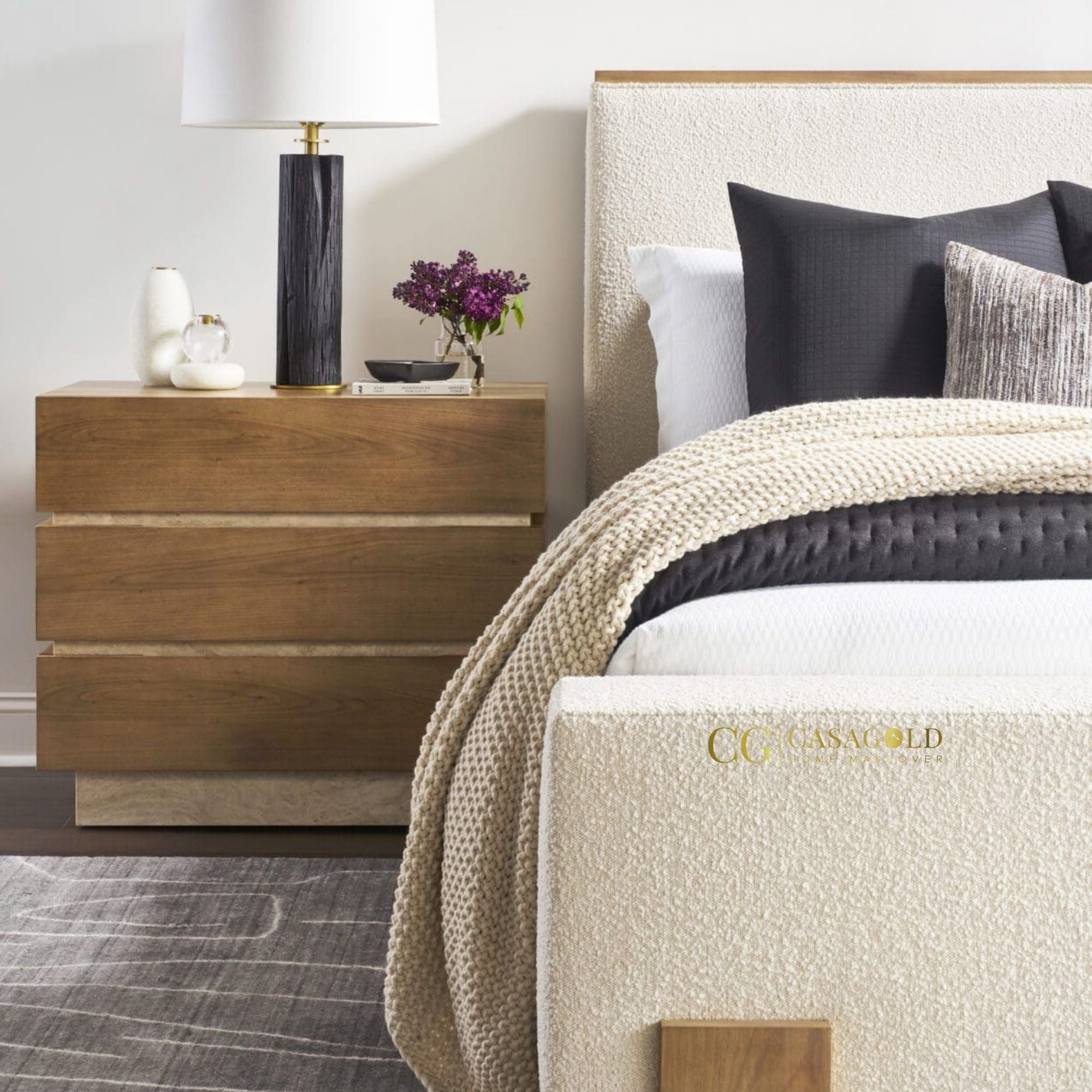 Modern Upholstered Bed in Soft-Touch Teddy Fabric