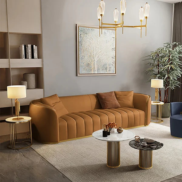 Luxurious button-tufted leather luxury sofa in classic black
