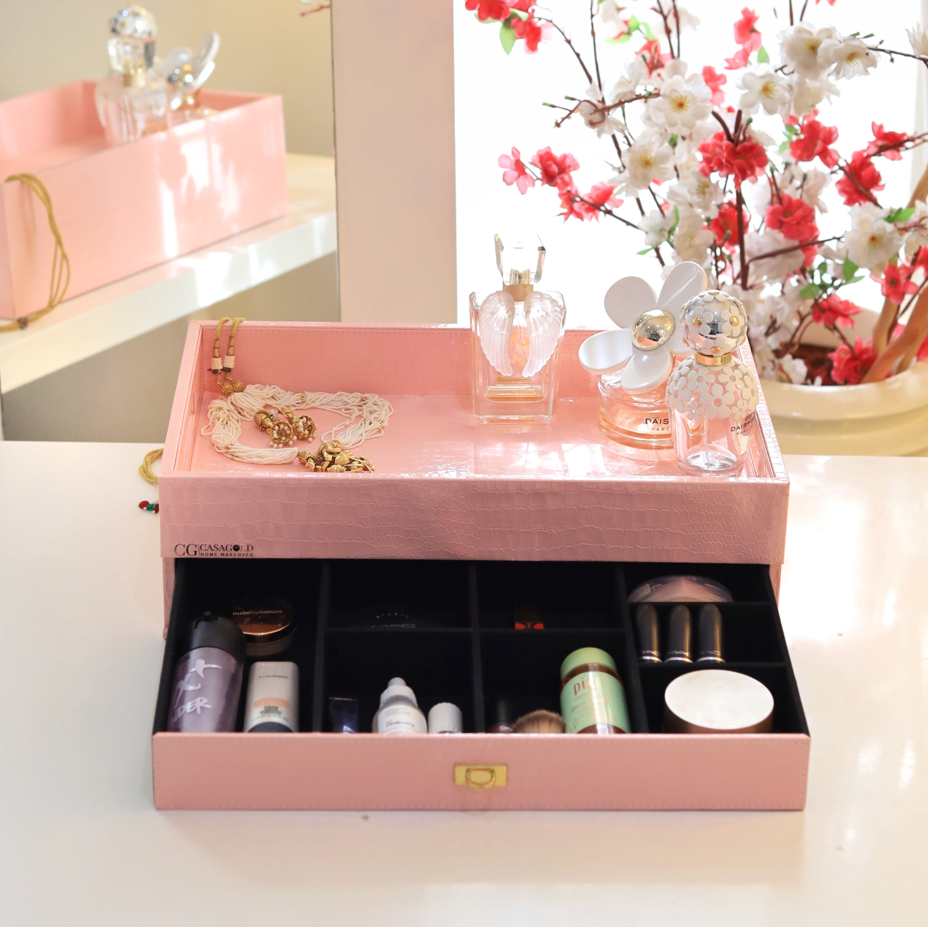 Sophisticated tea tray with storage for entertaining
