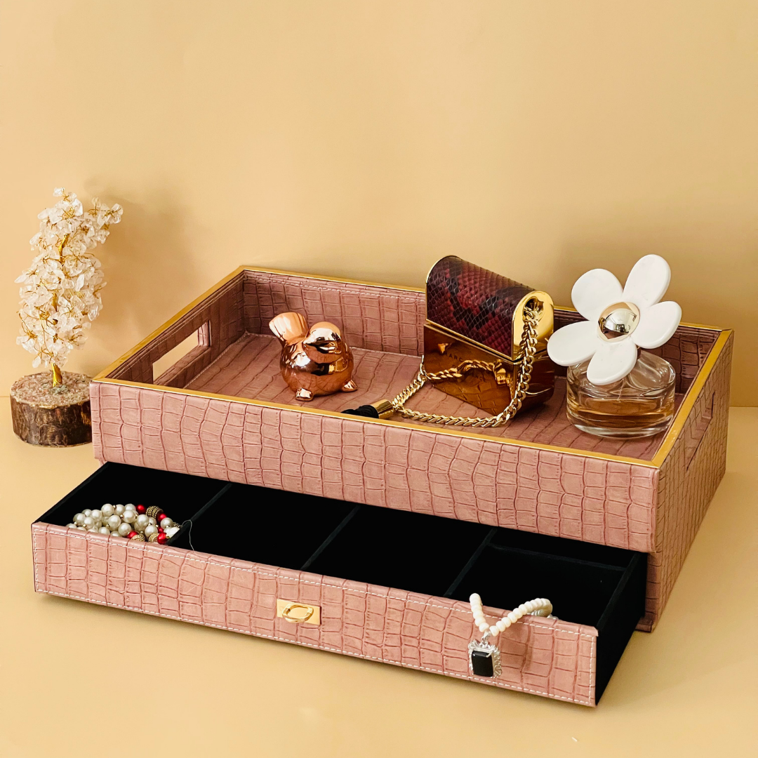 Elegant tea tray with concealed storage space
