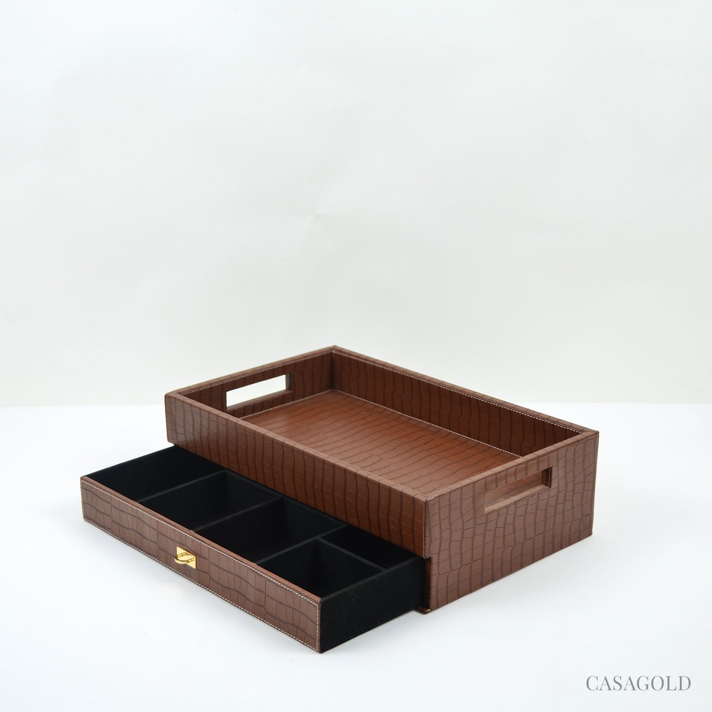 Premium tea tray with multiple storage compartments
