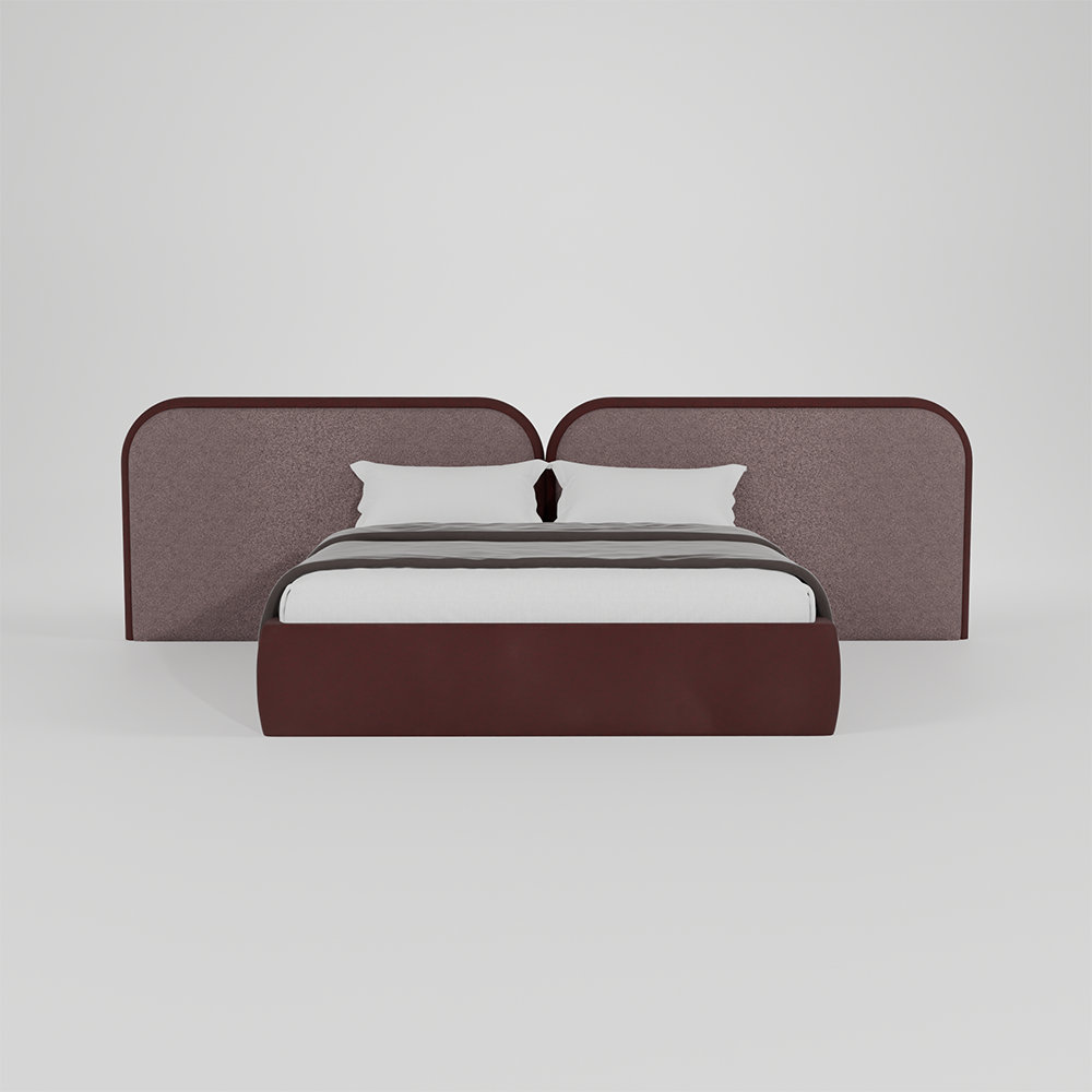 The Siena Bed combines a generously upholstered split headboard with rounded edges and rich contrasting upholstery. Custom fabrics, colours and sizes available.