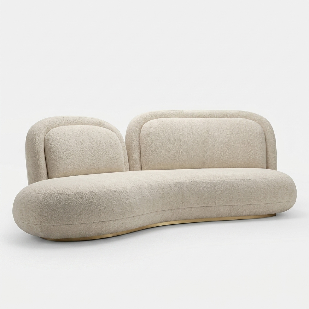 Beige sofa with a modern design on a white background