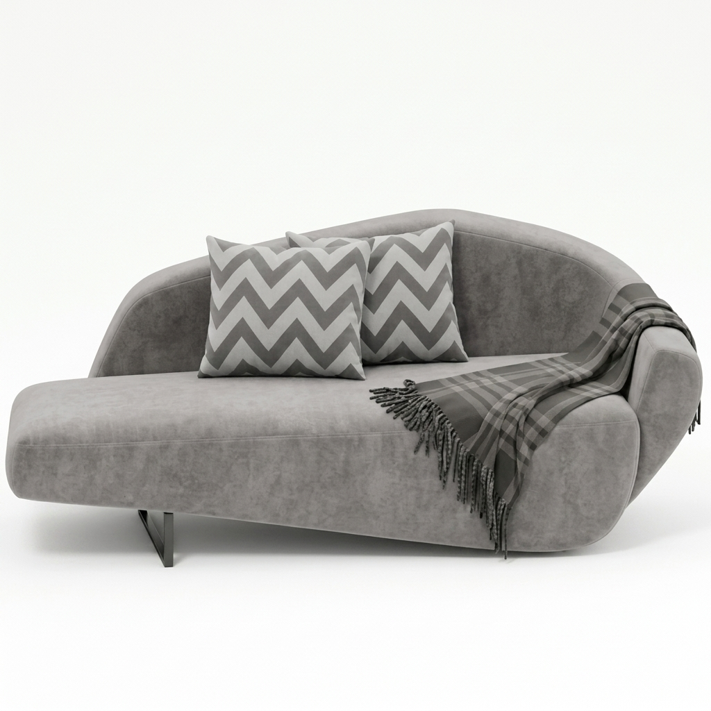 Contemporary designer fabric sofa with extended chaise seating