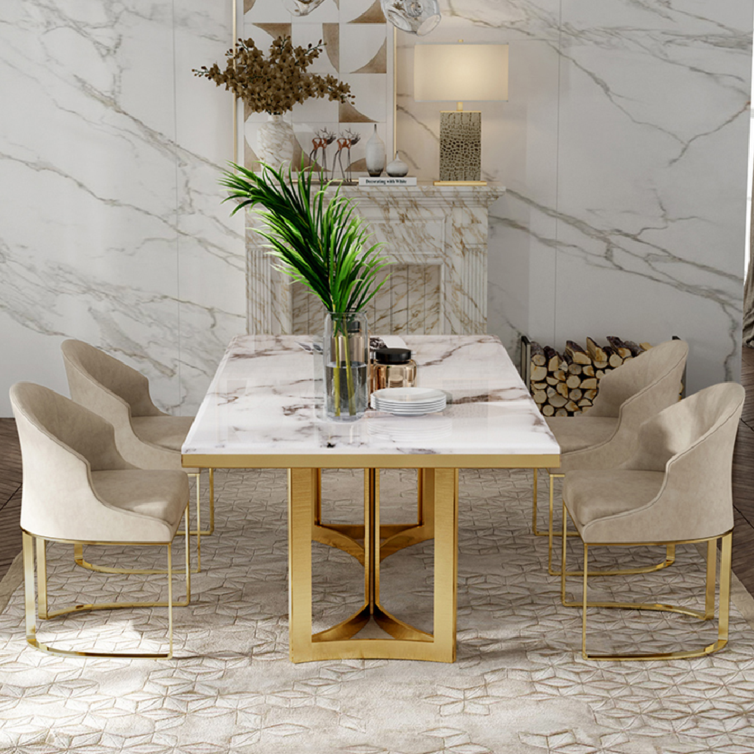 Marble Top Gold Base Luxury Dining Table	