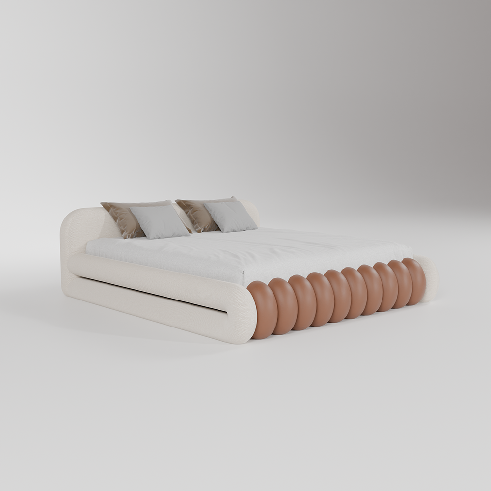 Shop the Milo Upholstered Bed by CasaGold, handcrafted with a distinctive rounded footboard and premium upholstery for sophisticated contemporary interiors.