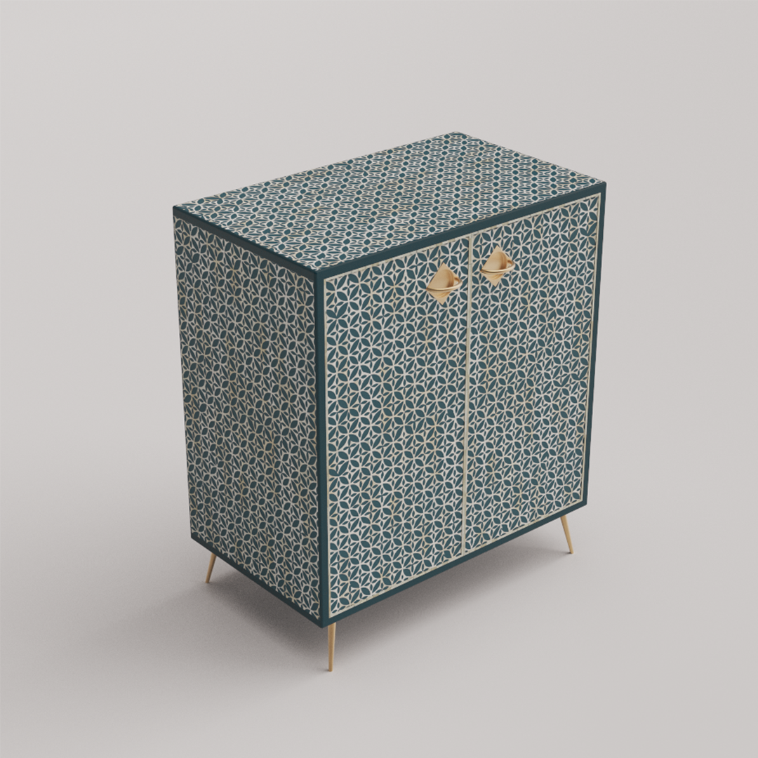 Minimalist Geometric Bone Inlay Storage Cabinet	