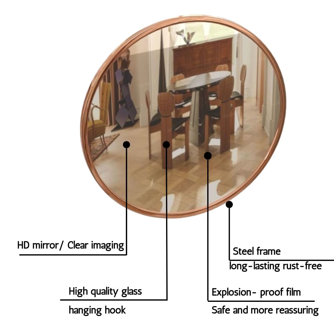 Minimalist Rosegold finish Steel Frame Round Glass Mirror	