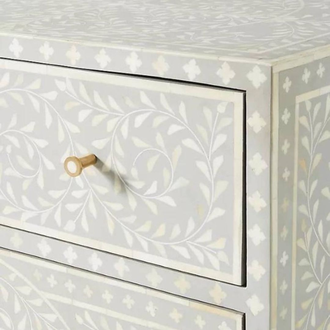 Minimalist gray inlay sideboard with sleek design.
