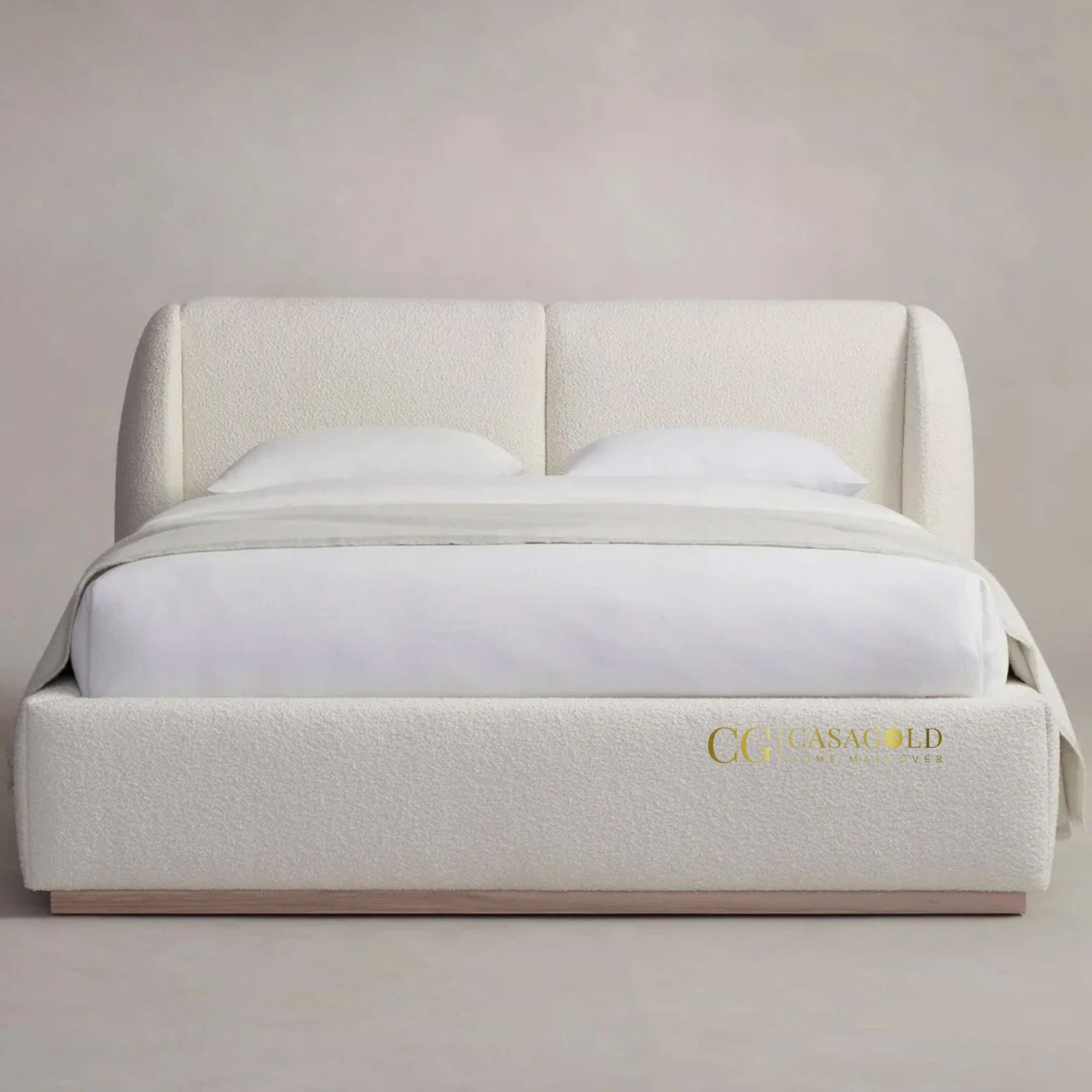 Luxurious Ivory Bouclé Bed for Modern Bedrooms