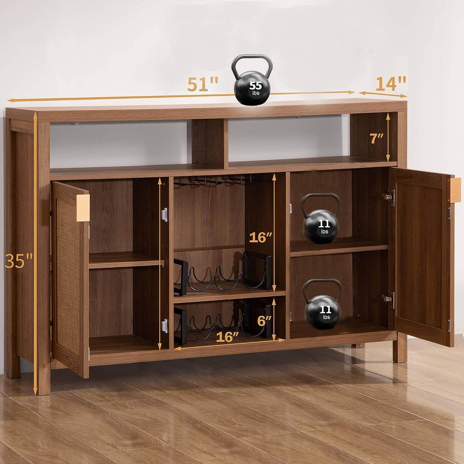 Modern rattan sideboard cabinet with natural finish
