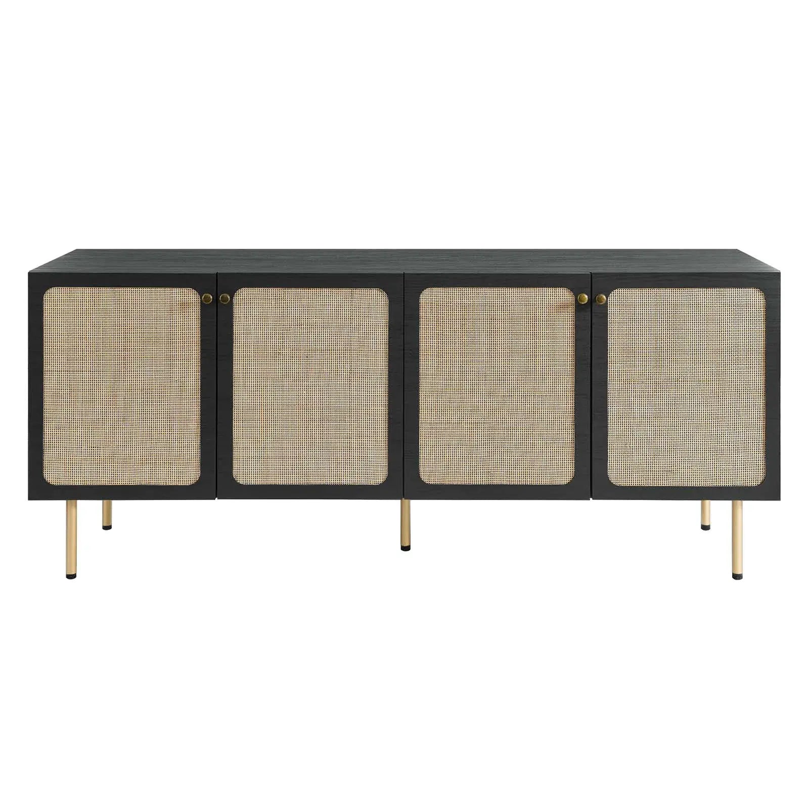 Modern rattan sideboard cabinet with natural finish
