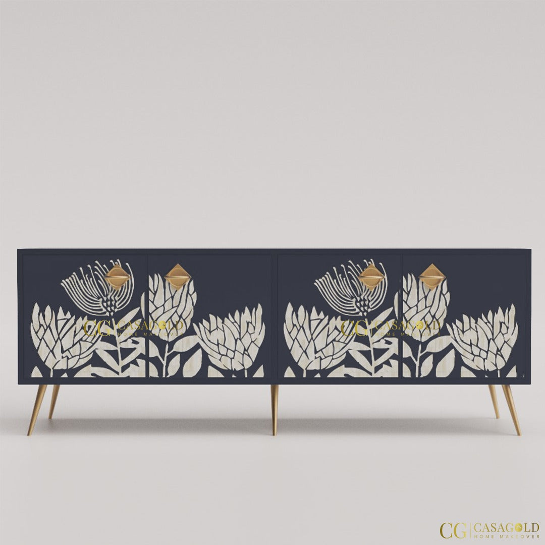 Modern Tulip  Bone Inlay Media Console	