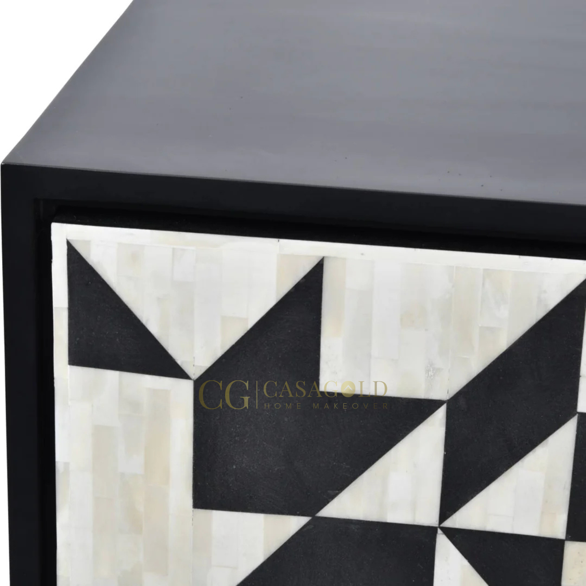 Monochrome stripe-pattern inlay sideboard for contemporary spaces.
