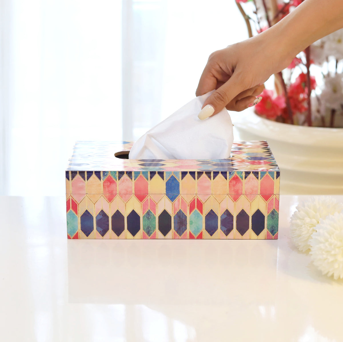 Pretty Tissue Box Wooden Tissue Box - Multicolor Bloom Floral