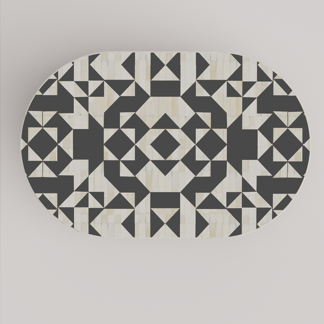Oblong Bone Inlay Coffee Table with Kingsley Design