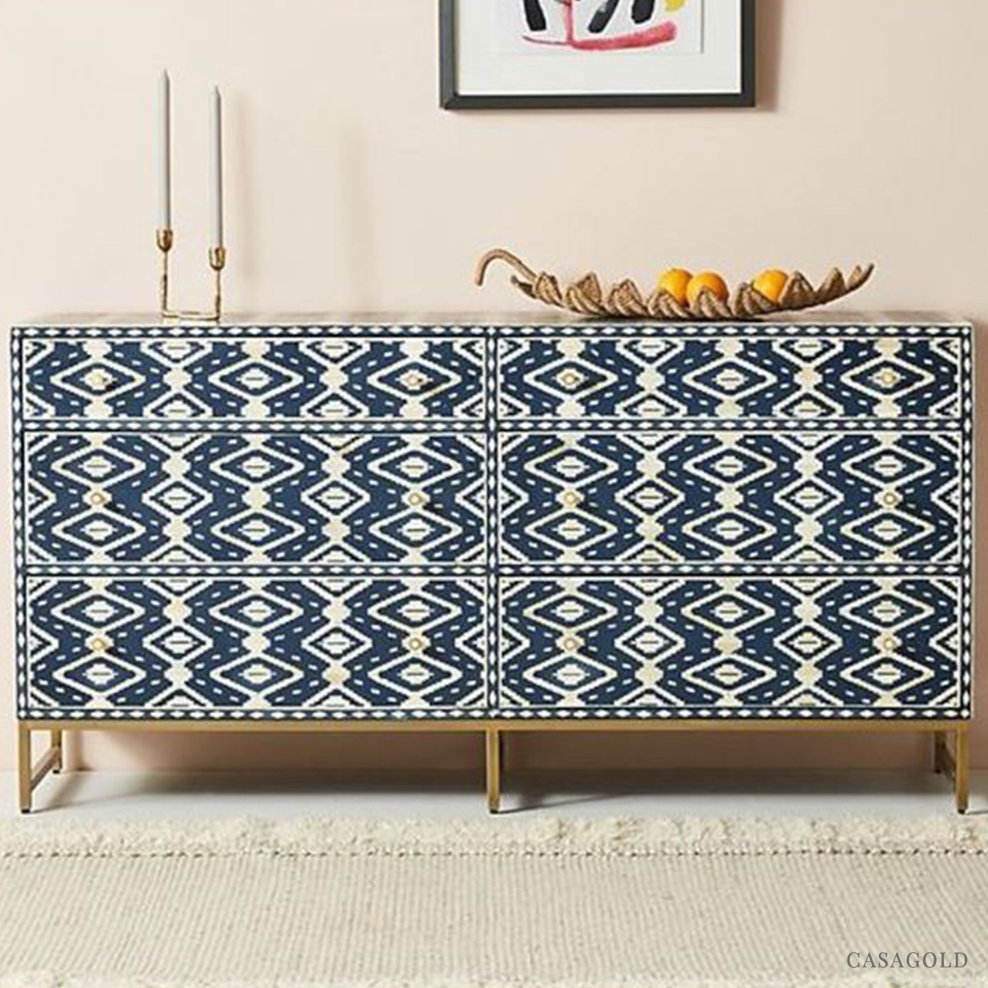 Ocean Blue Bone Inlay Bar Cabinet	