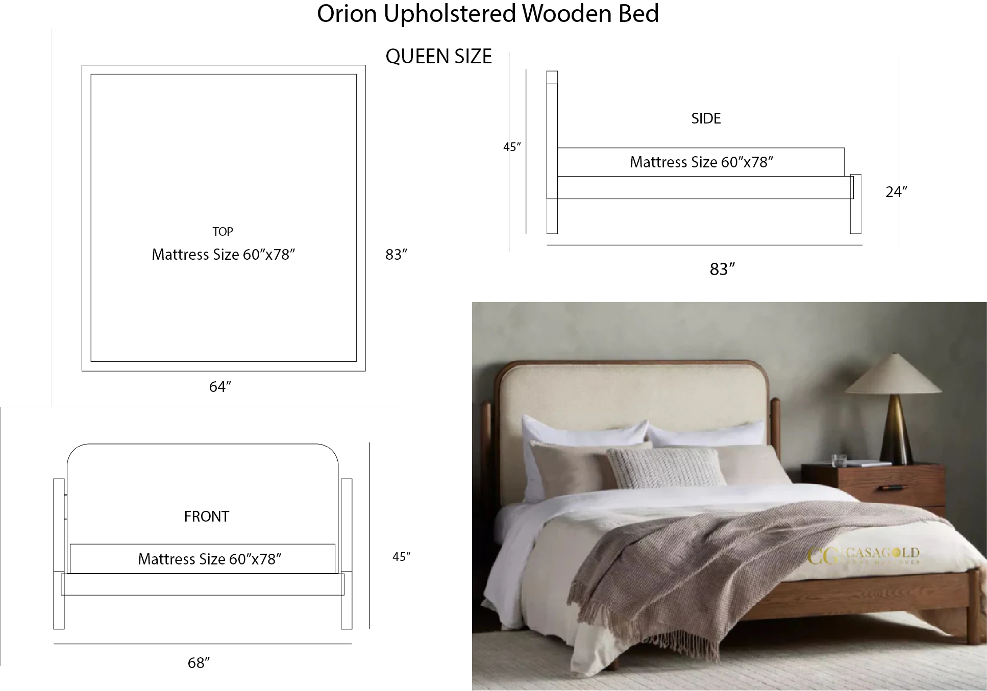 Orion Upholstered Wooden Bed