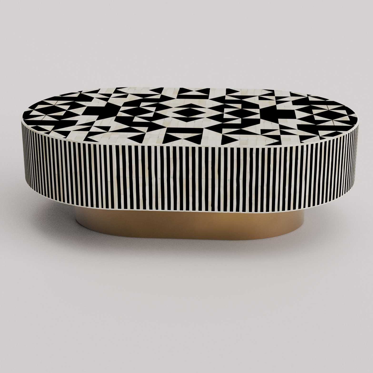 Oval Bone Inlay Coffee Table for Living Room
