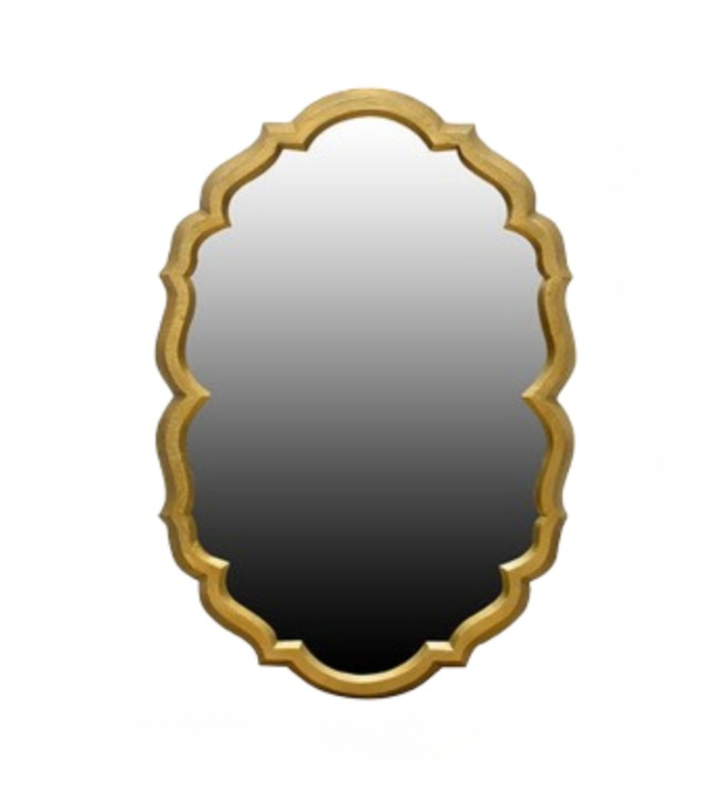 Oval vintage glass mirror in a gold leaf frame
