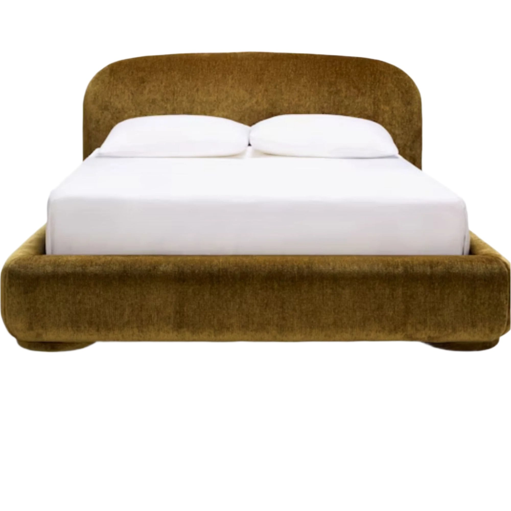Velvet bed, golden velvet bed, luxury upholstered bed, modern bedroom furniture, customizable velvet bed, low footboard bed, designer bed frame.