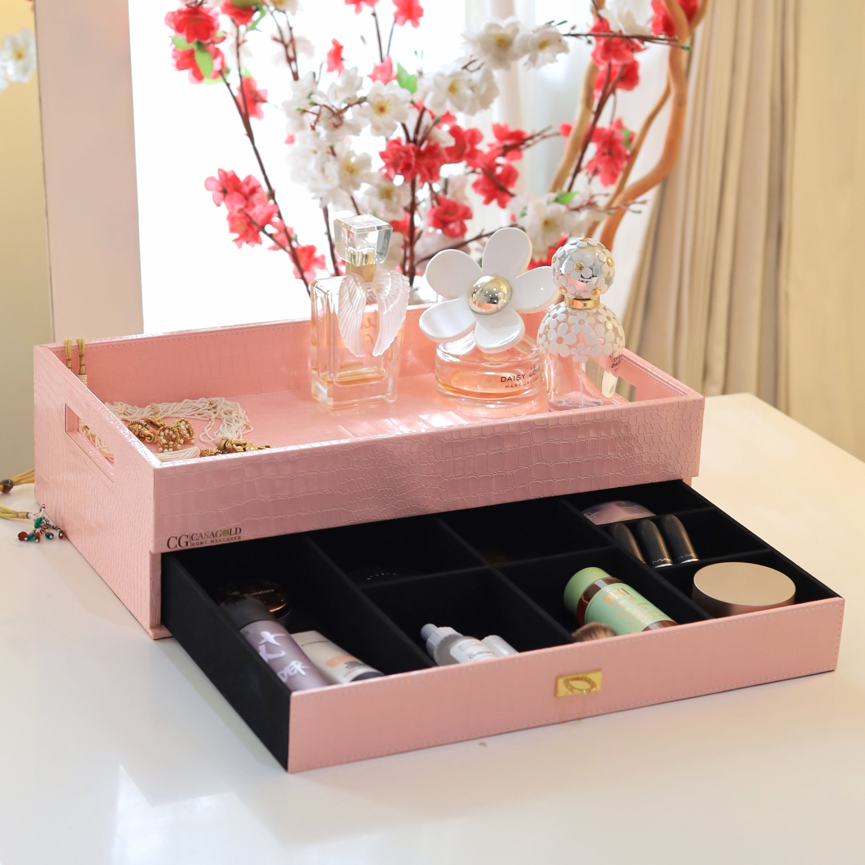 Premium luxury tea tray with hidden storage features
