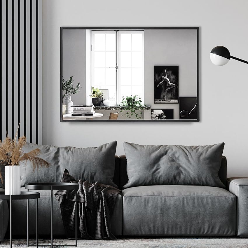 Rectangle Black Finish Metal Frame Glass Mirror. acrylic mirror shaving mirror wavy mirror