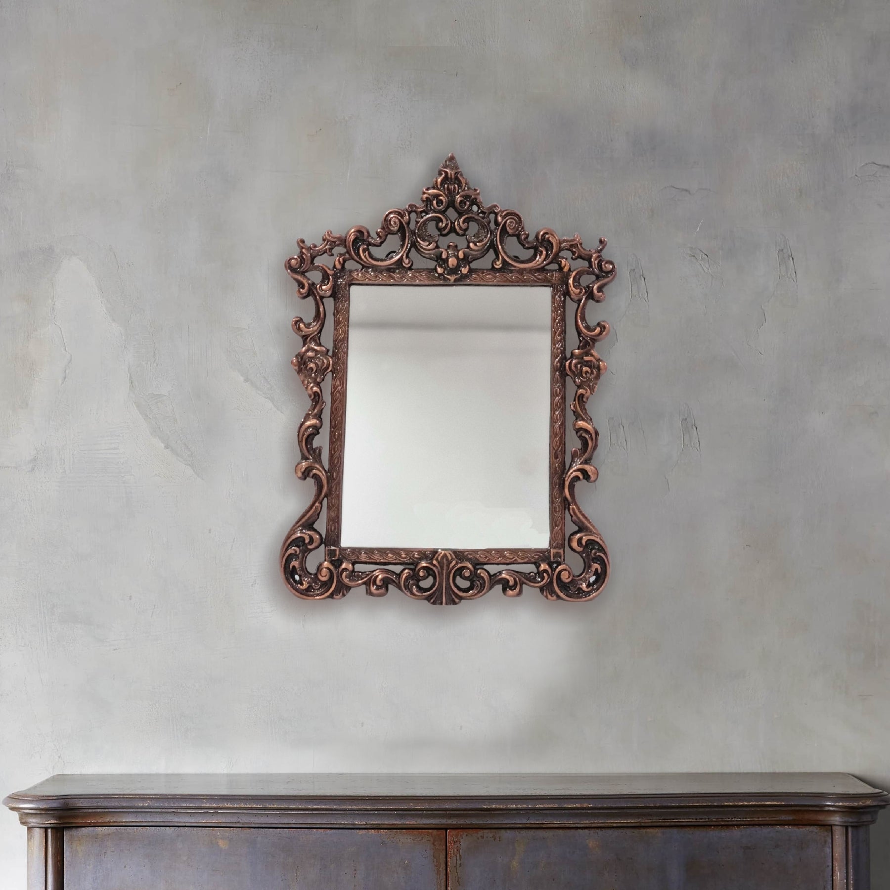 Rectangle Chambray copper-framed glass mirror with vintage appeal