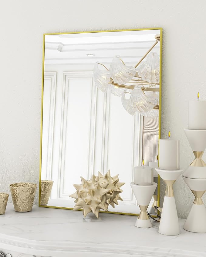 Rectangle Gold Finish Steel Frame Glass Mirror. acrylic mirror shaving mirror wavy mirror