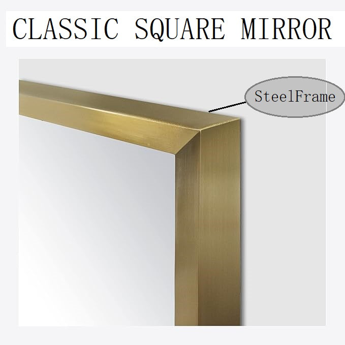 Rectangle Gold finish steel frame glass mirror for luxurious settings