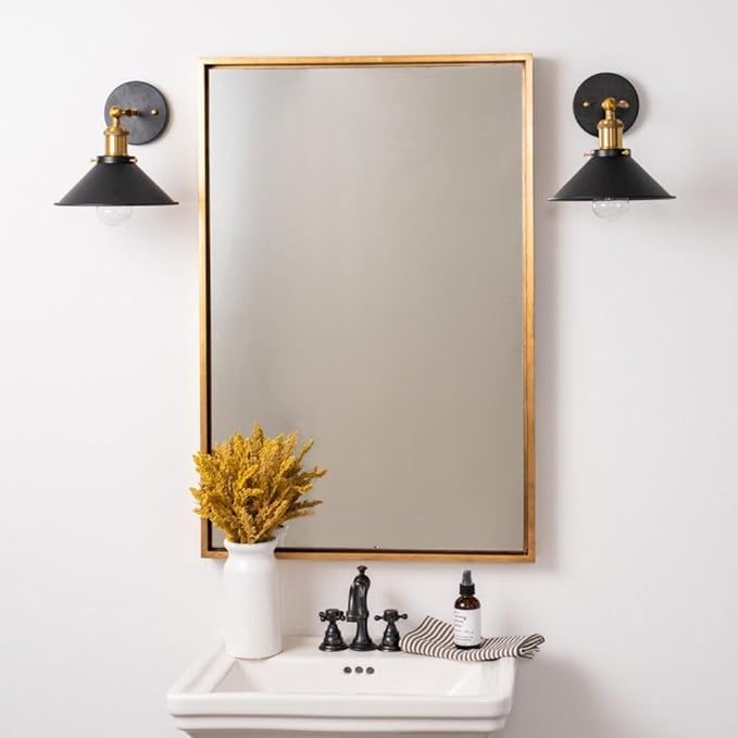 Rectangle Gold finish steel frame glass mirror for warm decor tones