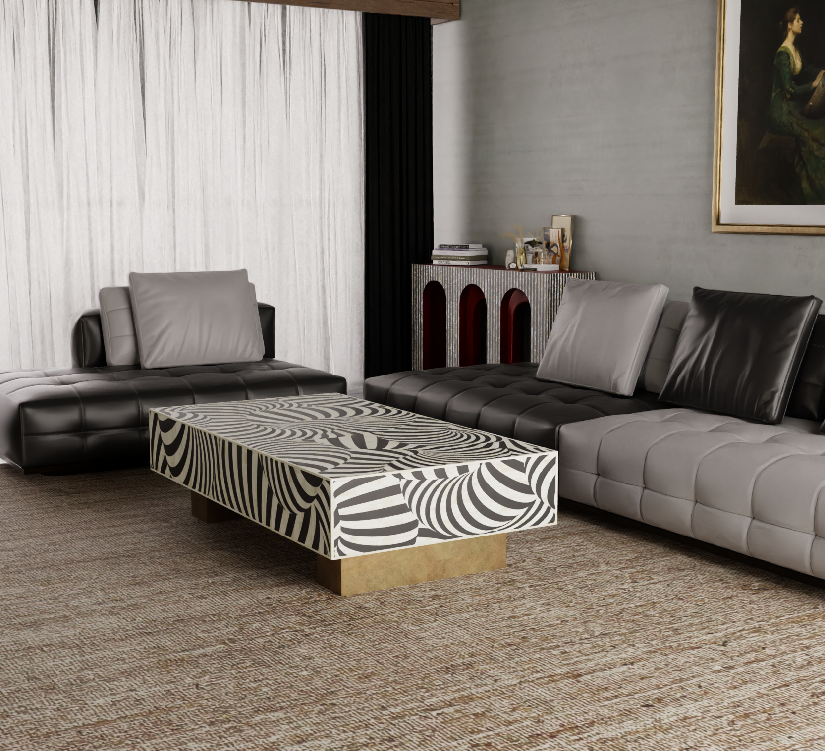 Rectangular Bone Inlay Coffee Table for Living Room