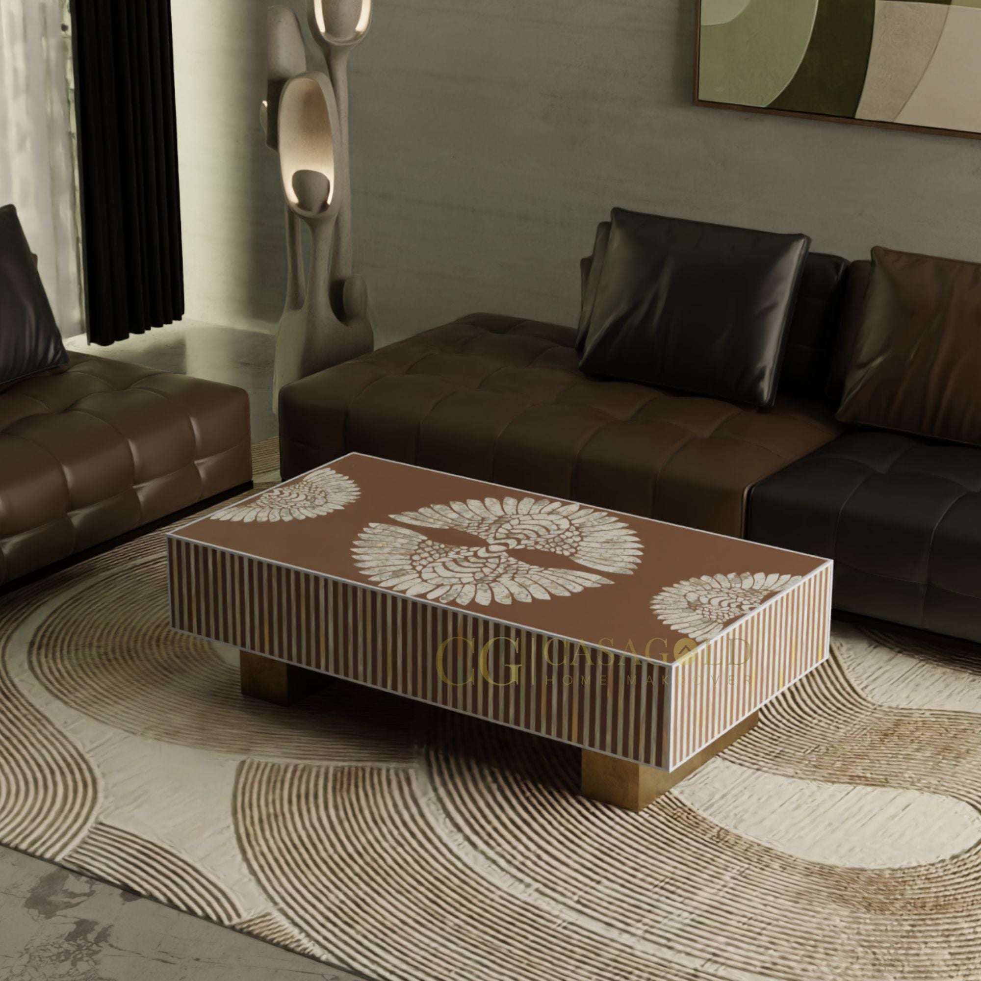 Red & White Bone Inlay Rectangular Table for Contemporary Homes	