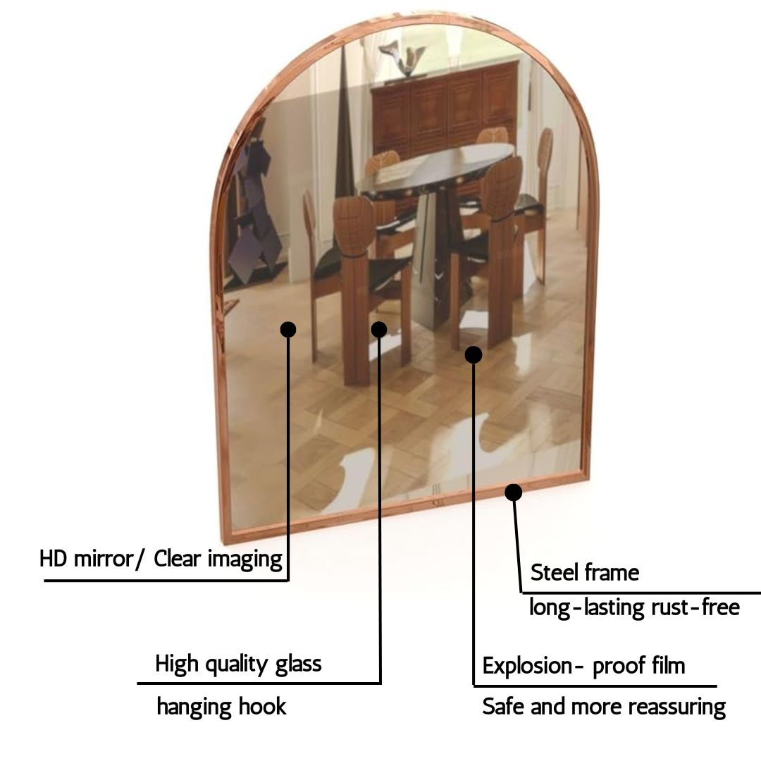 RoseGold Arch Glass Mirror with Steel Frame